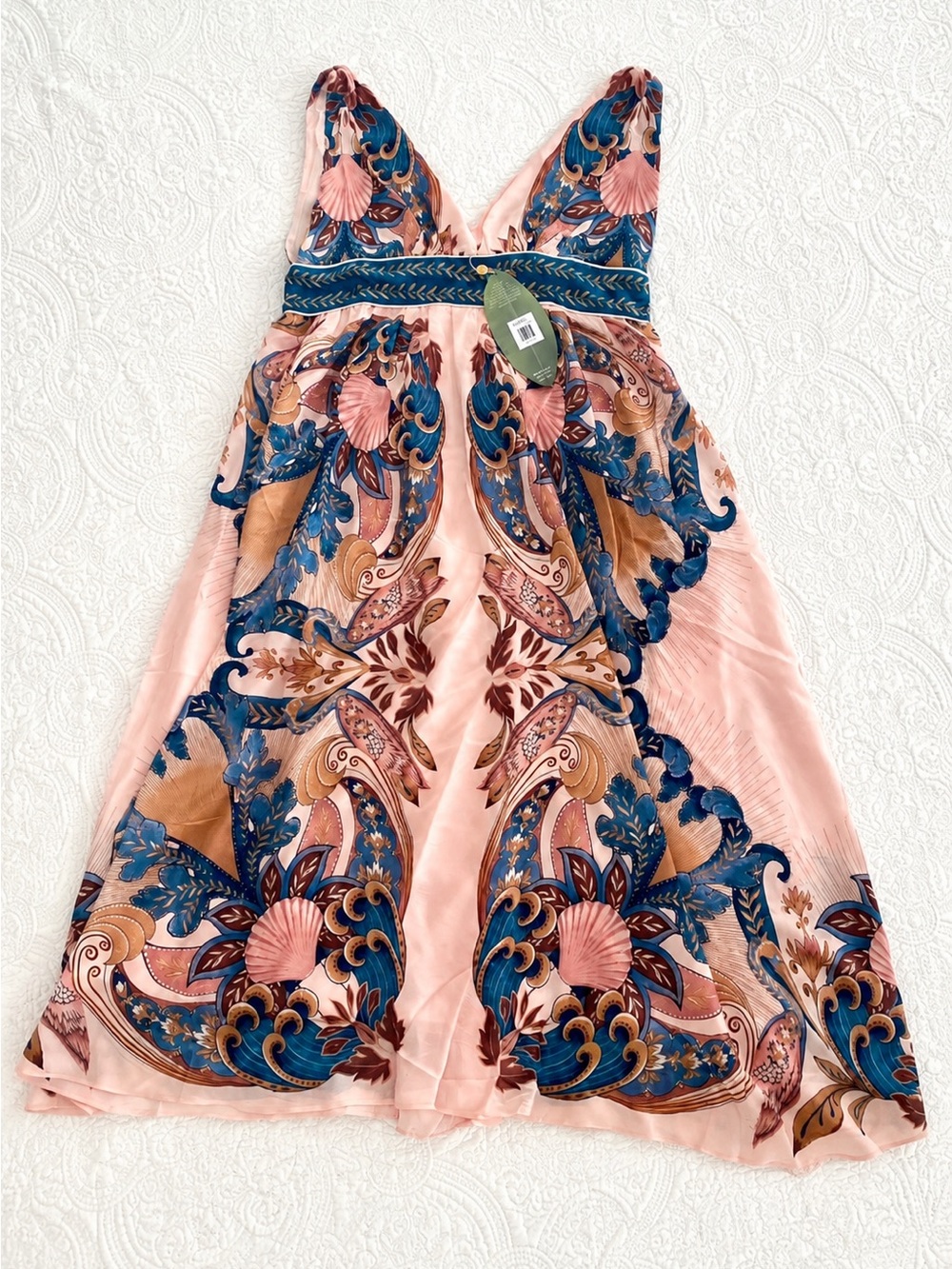 FARM Rio Garden Scarf Soft Pink V Neck Midi Dress L NWT - Picture 4 of 5